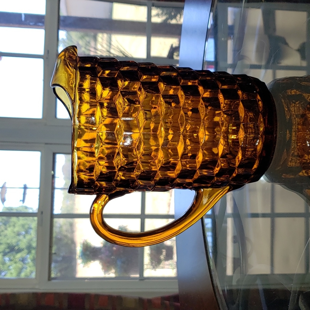 💘VINTAGE INDIANA AMBER COLONY WHITEHALL GOBLET WATER PARFAIT GLASS PITCHER LGE - Picture 1 of 12